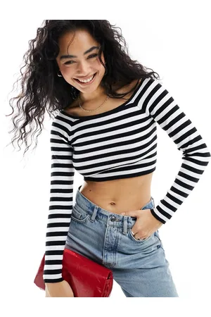 ASOS Knitted off shoulder bardot top in stripe