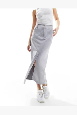 Miss Selfridge Tailored maxi skirt in gray pinstripe