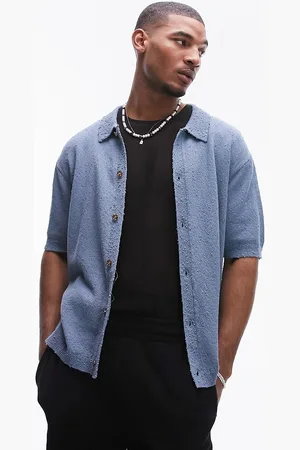 Topman Nibbled knit button up polo in