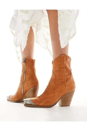 Free People Brayden leather western boots with toecap in deep tan