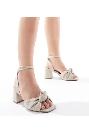 ASOS Wide Fit Hansel knotted mid heeled sandals in natural fabrication