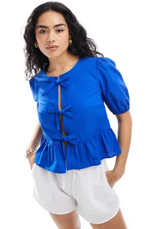Stradivarius Poplin puff sleeve top in