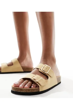 Glamorous Double strap footbed sandals in taupe