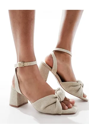ASOS Hansel knotted mid heeled sandals in natural fabrication