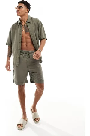 Bershka Linen look shirt in khaki - part of a set