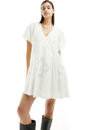 Free People Eyelet insert mini dress in ivory