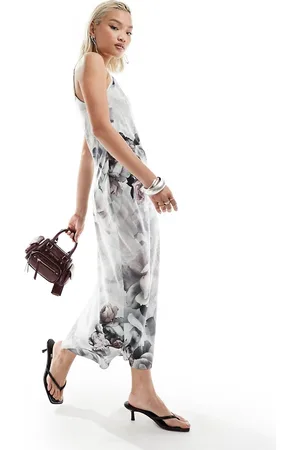 AllSaints Bryony Valley satin midi dress in floral blue