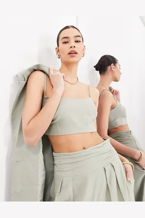 ASOS Square neck cami crop top in dusky green - part of a set
