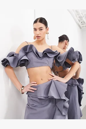 ASOS Ultimate raw edge ruffle crop top in - part of a set