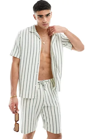 SELECTED Set oversized textured revere collar shirt in stripe