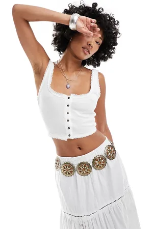 Free People Lace edge button up camisole in ivory
