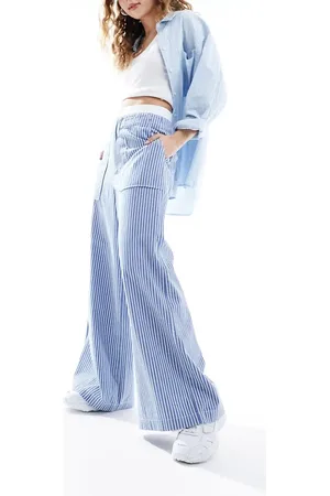 ASOS Waistband detail wide leg pants in stripe