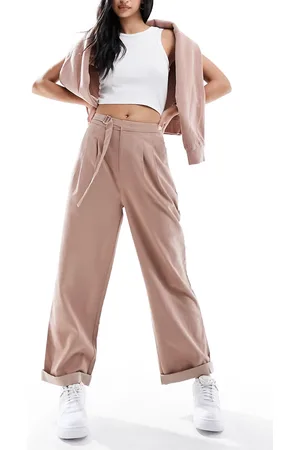 ASOS Tapered pants with buckle detail in clay