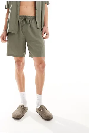 South Beach Linen blend beach shorts in khaki
