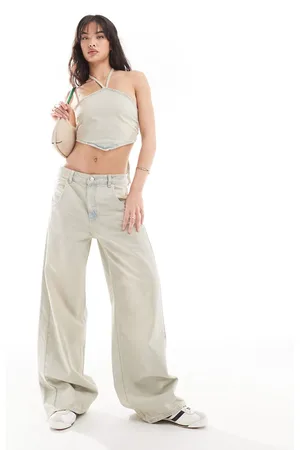 Pull&Bear Wide leg skater jeans in dirty washed sand - part of a set