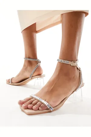 Public Desire Slay clear block heeled sandals with embellished strap in silver