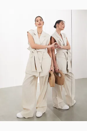 ASOS Pleat front wide leg pants in stone - part of a set