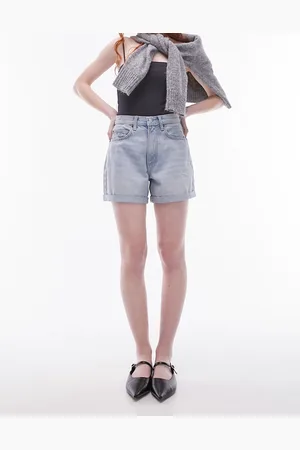 Topshop Denim roll hem shorts in bleach