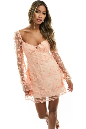 Love Triangle Sweetheart neck lace mini dress in apricot