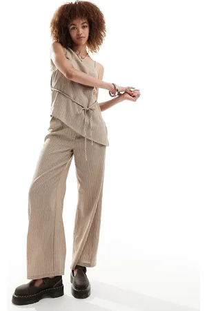 Reclaimed Straight leg pants in linen look pinstripe - part of a set