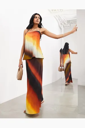 ASOS Bias cut maxi skirt in ombre sunset stripe - part of a set