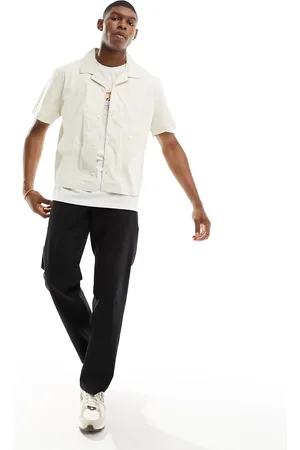Weekday Charlie boxy fit short sleeve shirt in beige