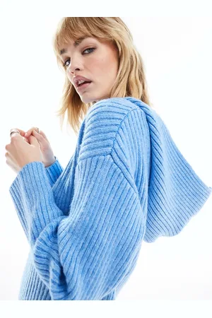 Monki V neck knitted hood sweater in