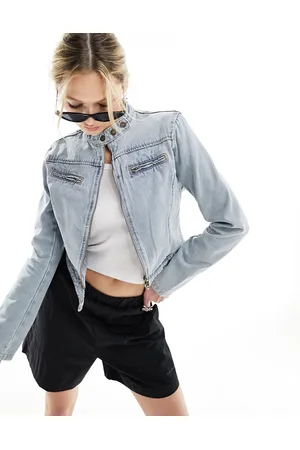 Lioness Denim moto jacket in washed