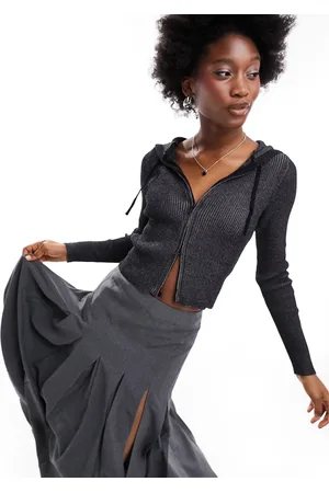 Monki Long sleeve double zip rib knit cardigan in two tone
