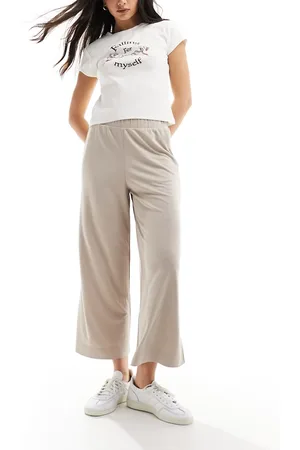 Monki Cilla cropped wide leg pants in beige