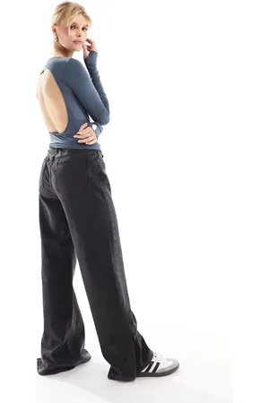 Weekday Open back seamless long sleeve top in dark blue
