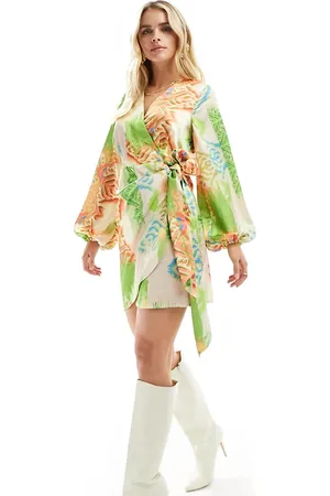 Never Fully Dressed Petite wrap mini dress in abstract print