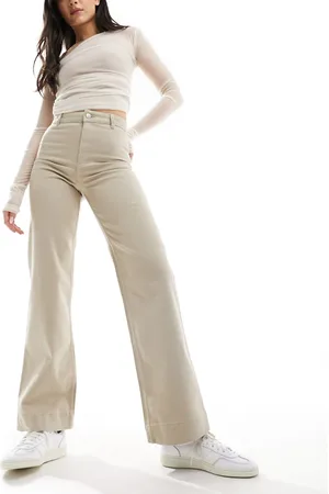 Monki Stretch cotton wide leg pants in beige