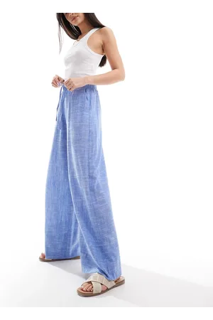 Stradivarius Linen mix super wide leg pants in chambray