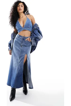 Bardot Denim maxi skirt with split in - part of a set