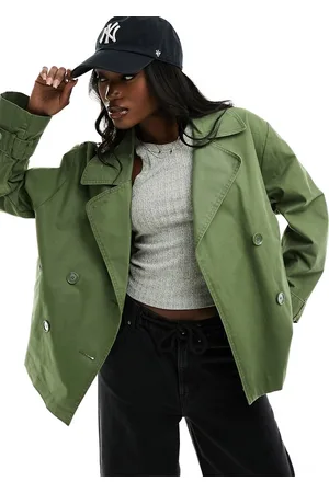 Monki Short trench coat in khaki