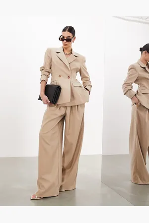 ASOS Super wide leg pleat front pants in stone