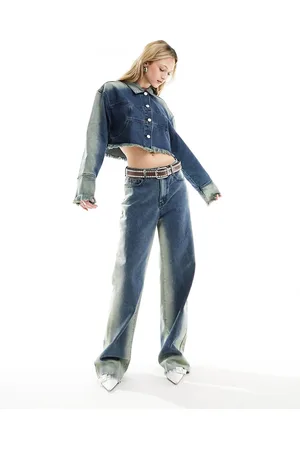KYÒ The Brand cropped bleach wash denim jacket in indigo blue - part of a set