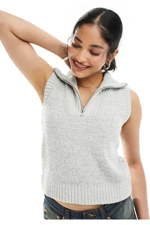 Weekday Cherin knit half zip high neck vest in light