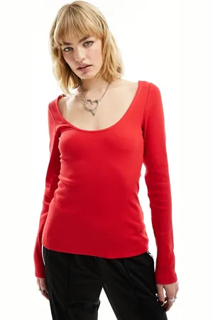 Monki Long sleeve scoop back top in