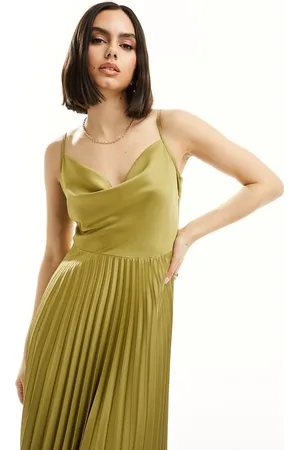 Closet Cowl neck pleated midaxi dress in moss