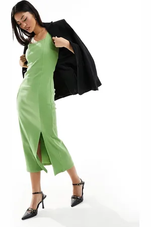 French Connection Square neck ribbed midi dress in