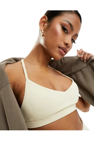 ASOS Baby rib scoop front strappy light support sports bra in buttermilk