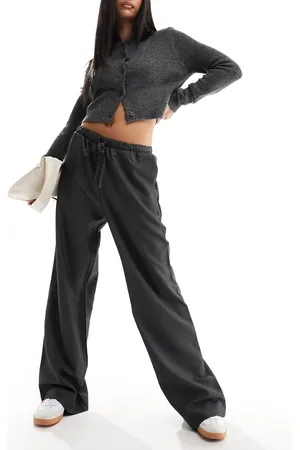 Monki Drawstring straight leg pants in dark melange