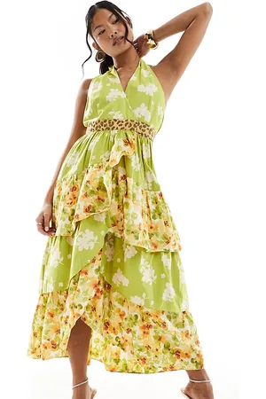 Never Fully Dressed Petite contrast ruffle maxi dress in leopard floral