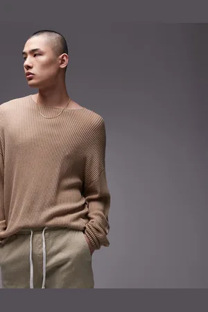 Topman Relaxed long sleeve knit sweater in camel