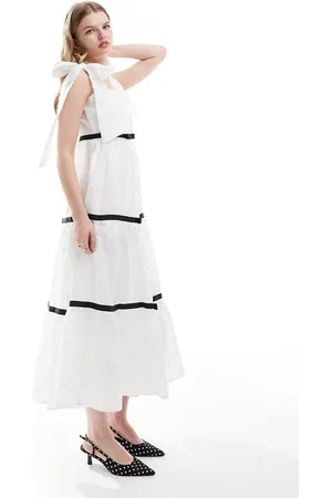 Sister Jane Bow shoulder jacquard midi dress in ivory