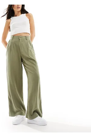 ASOS Wide leg dad pants with linen in olive