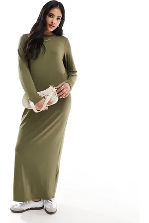 ASOS Long sleeve maxi t-shirt dress in khaki