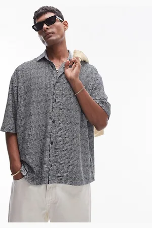 Topman Cropped button up jersey polo with print in
